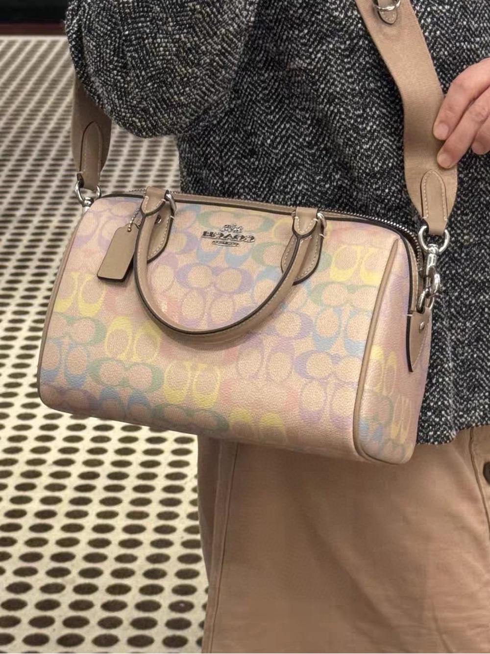 Coach Rainbow Signature Canvas Mini Boston Handbag Crossbody Bag